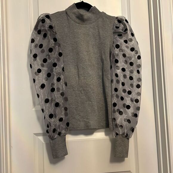 Turtleneck polka dot organza sleeve top EUC size small - Picture 1 of 4